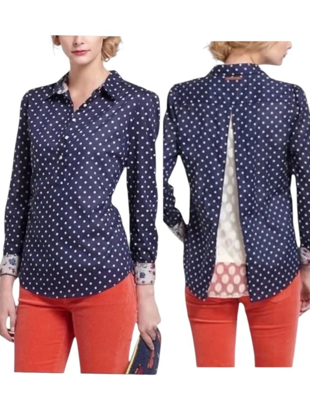 Anthropologie Birds of Paradis Trovata Polka Dot Shirt button down sz M